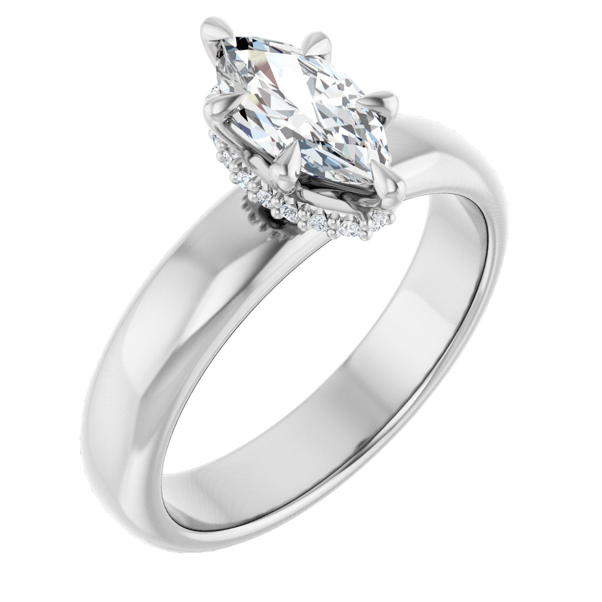 Natural Diamond Marquise Claw-Prong Hidden Halo-Style Engagement Ring Semi-Mount - Platinum - Series 127042