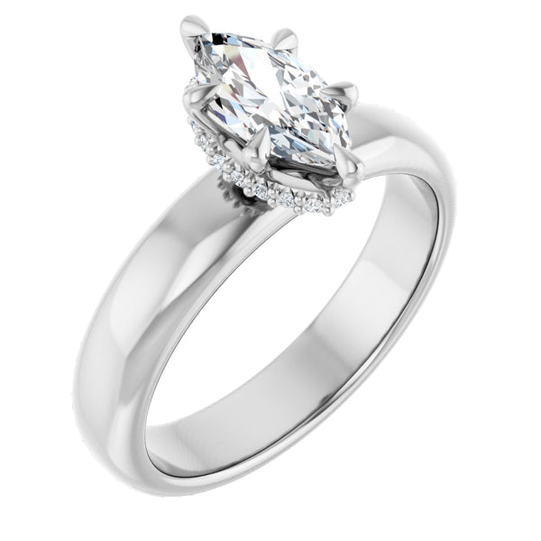 Natural Diamond Marquise Claw-Prong Hidden Halo-Style Engagement Ring Semi-Mount - Platinum - Series 127042