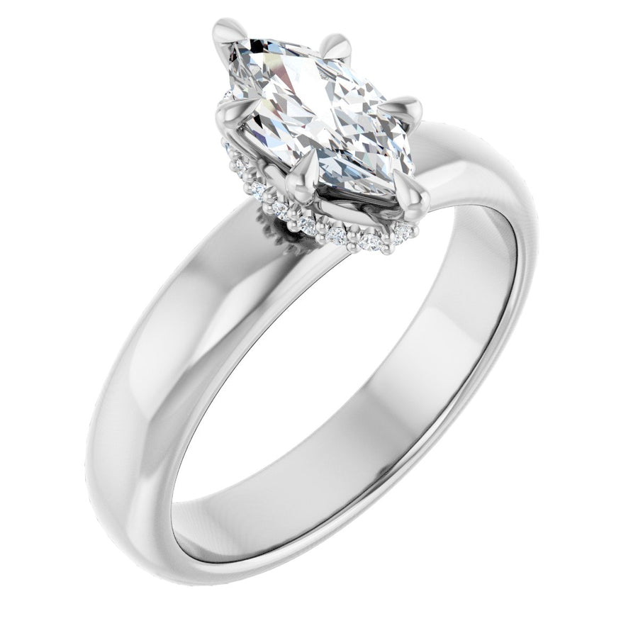 Natural Diamond Marquise Claw-Prong Hidden Halo-Style Engagement Ring Semi-Mount - Platinum - Series 127042