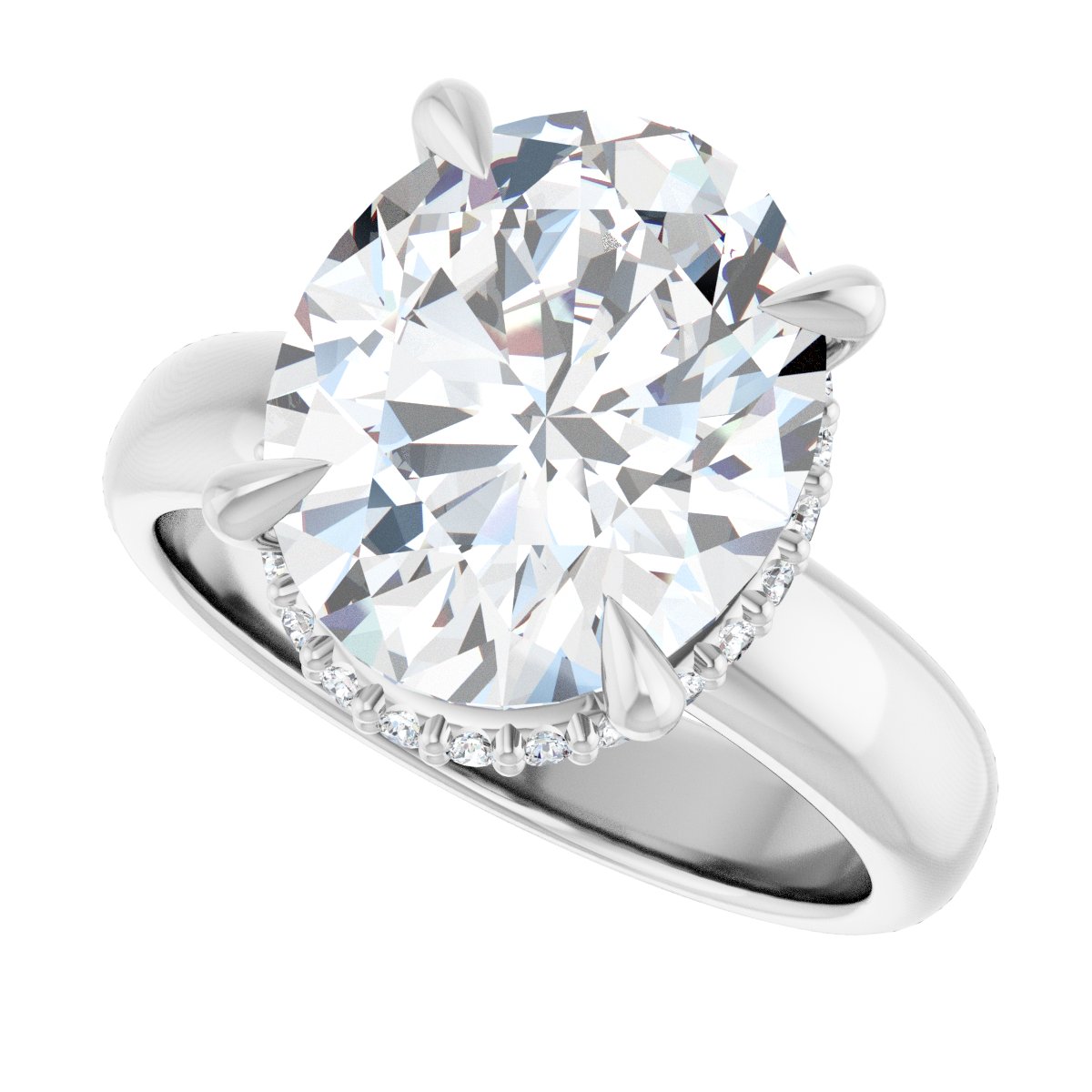 Oval Claw-Prong Hidden Halo-Style Engagement Ring Semi-Mount - gallery - Series 127042