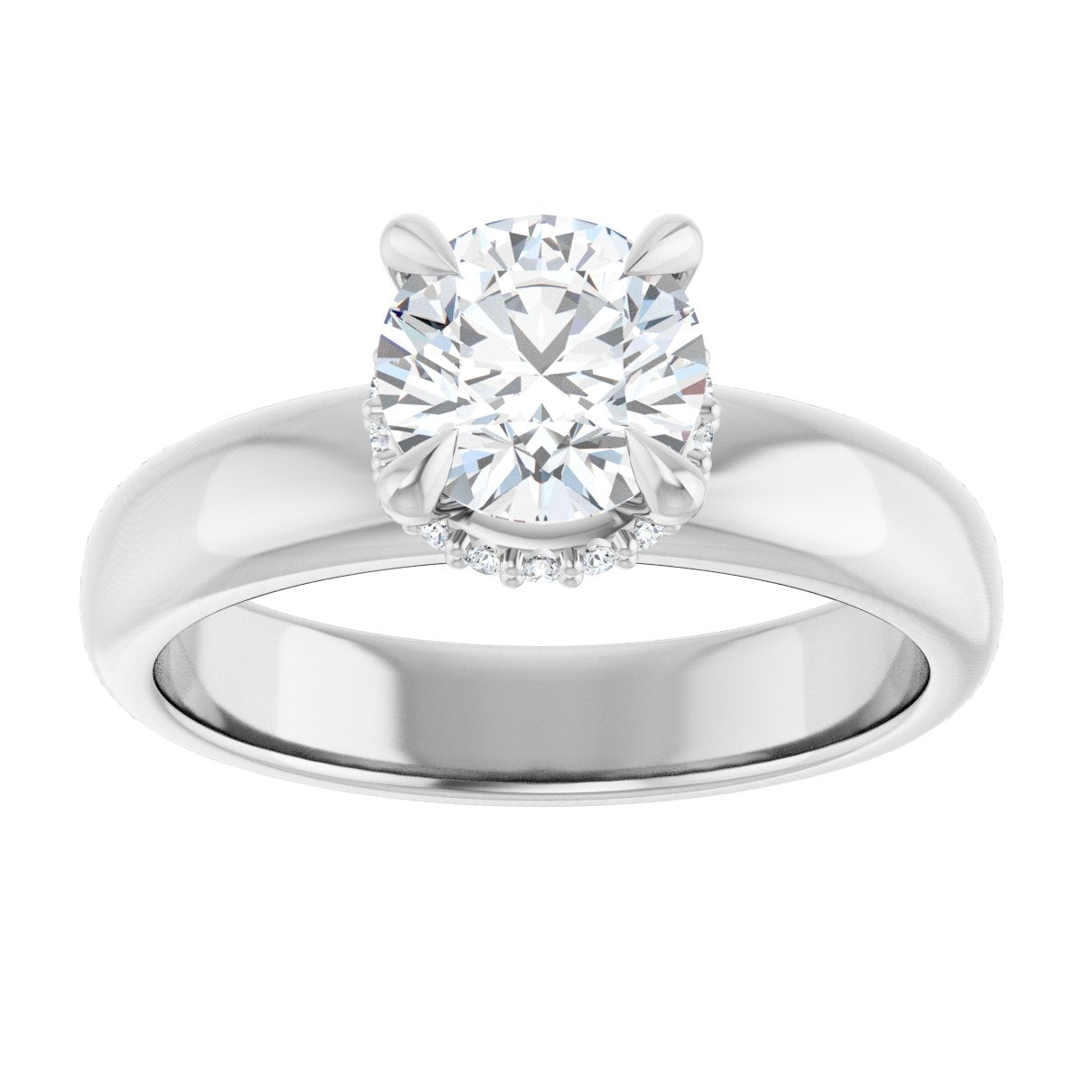 Round Claw-Prong Hidden Halo-Style Engagement Ring Semi-Mount - gallery - Series 127042