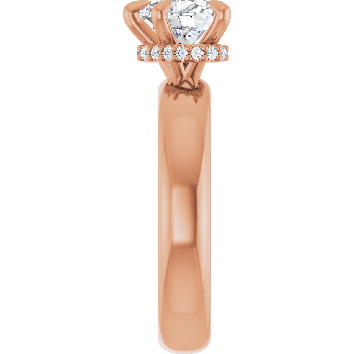 Heart Claw-Prong Hidden Halo-Style Engagement Ring Semi-Mount - gallery - Series 127042
