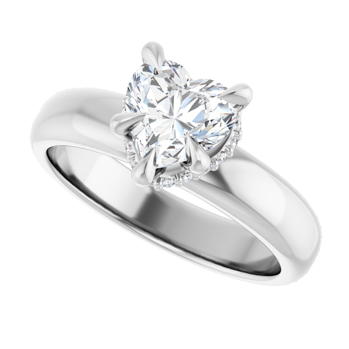 Heart Claw-Prong Hidden Halo-Style Engagement Ring Semi-Mount - gallery - Series 127042