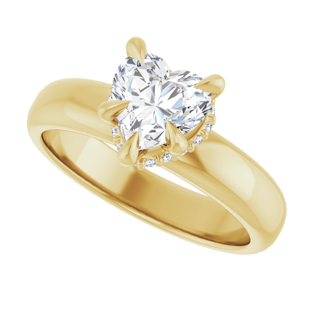 Heart Claw-Prong Hidden Halo-Style Engagement Ring Semi-Mount - gallery - Series 127042