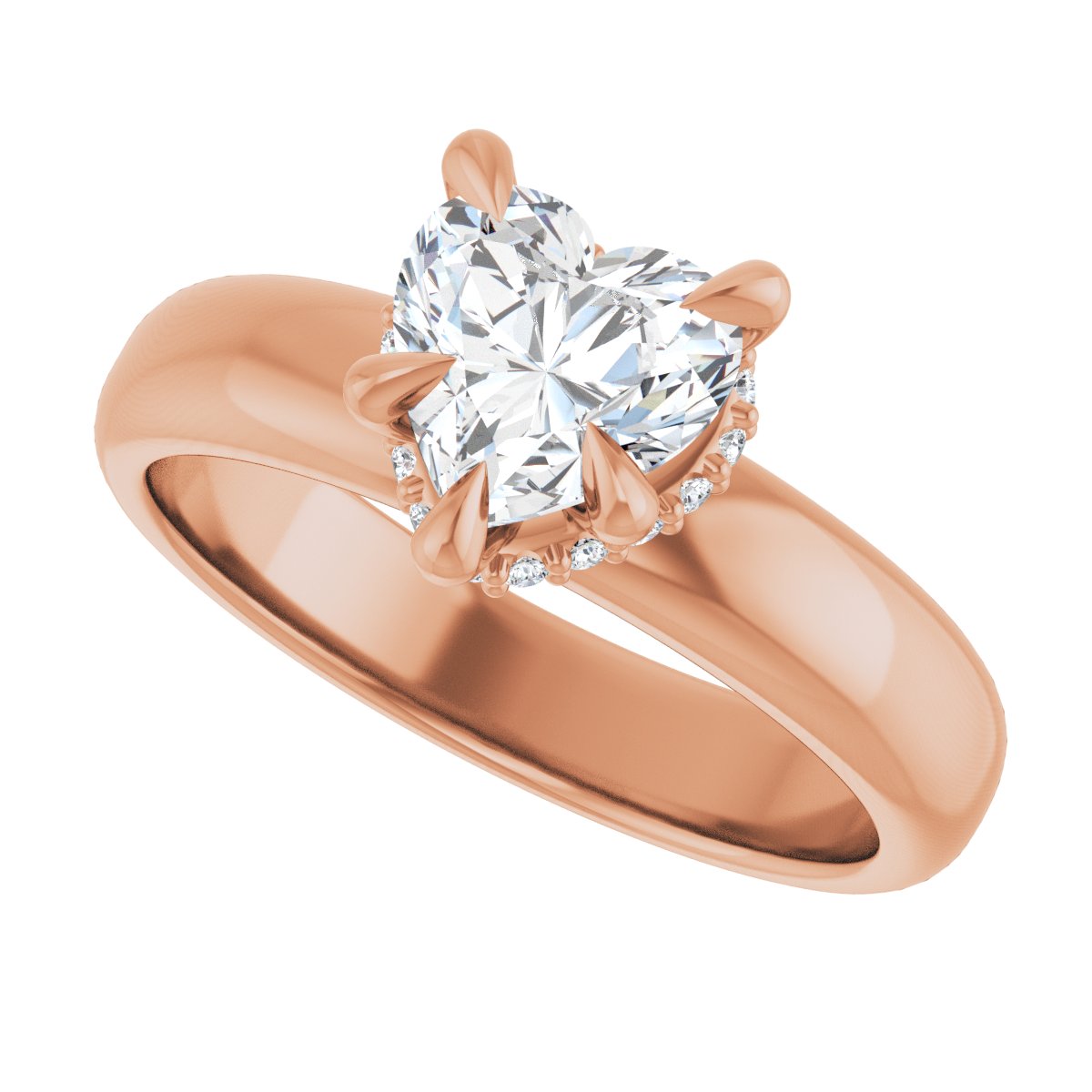 Heart Claw-Prong Hidden Halo-Style Engagement Ring Semi-Mount - gallery - Series 127042