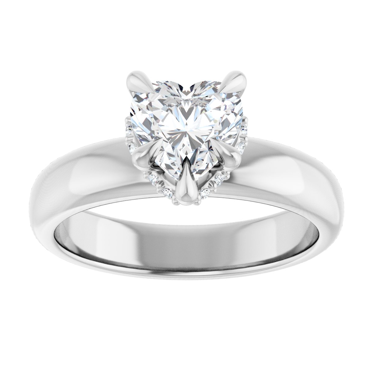 Heart Claw-Prong Hidden Halo-Style Engagement Ring Semi-Mount - gallery - Series 127042