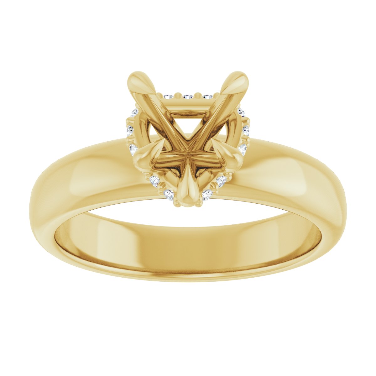 Heart Claw-Prong Hidden Halo-Style Engagement Ring Semi-Mount - gallery - Series 127042