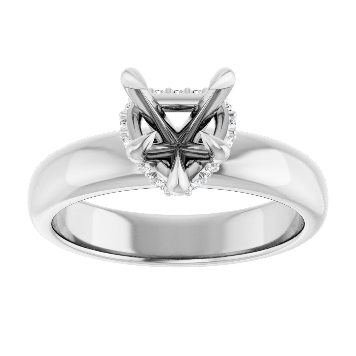 Heart Claw-Prong Hidden Halo-Style Engagement Ring Semi-Mount - gallery - Series 127042