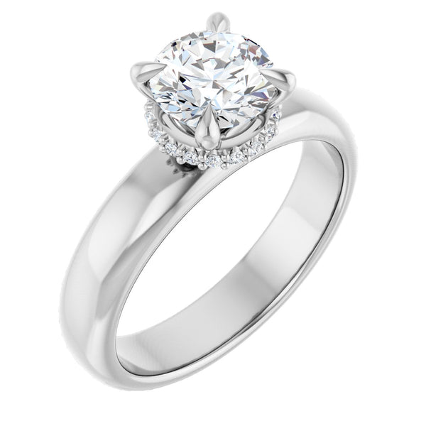 Natural Diamond Round Claw-Prong Hidden Halo-Style Engagement Ring Semi-Mount - Platinum - Series 127042