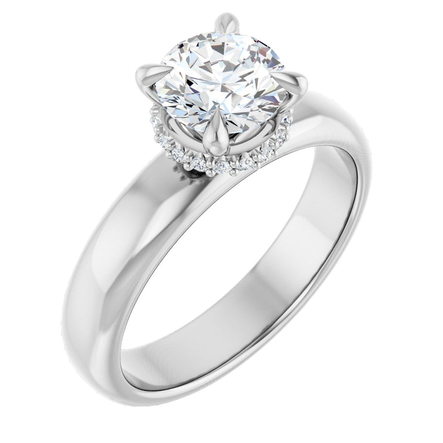 Natural Diamond Round Claw-Prong Hidden Halo-Style Engagement Ring Semi-Mount - Platinum - Series 127042