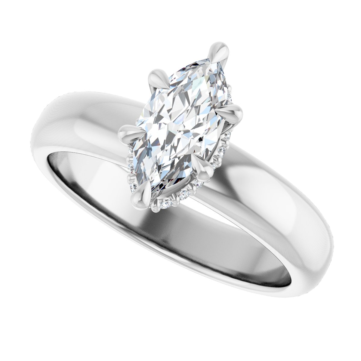 Marquise Claw-Prong Hidden Halo-Style Engagement Ring Semi-Mount - gallery - Series 127042