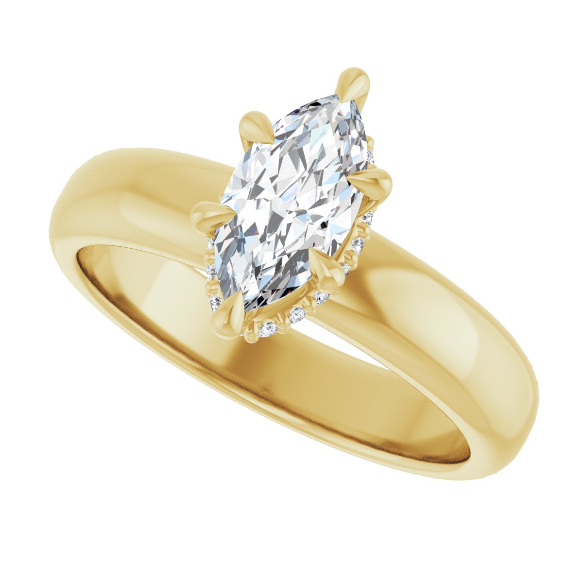 Marquise Claw-Prong Hidden Halo-Style Engagement Ring Semi-Mount - gallery - Series 127042