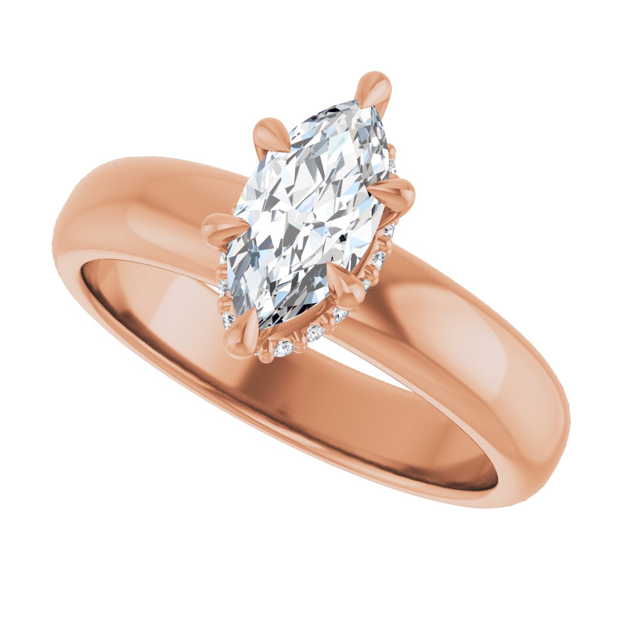 Marquise Claw-Prong Hidden Halo-Style Engagement Ring Semi-Mount - gallery - Series 127042