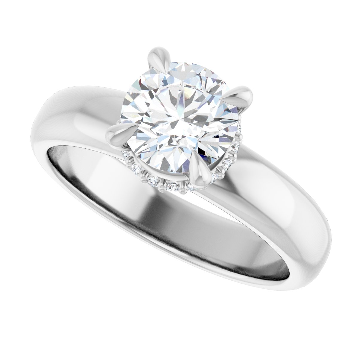 Round Claw-Prong Hidden Halo-Style Engagement Ring Semi-Mount - gallery - Series 127042