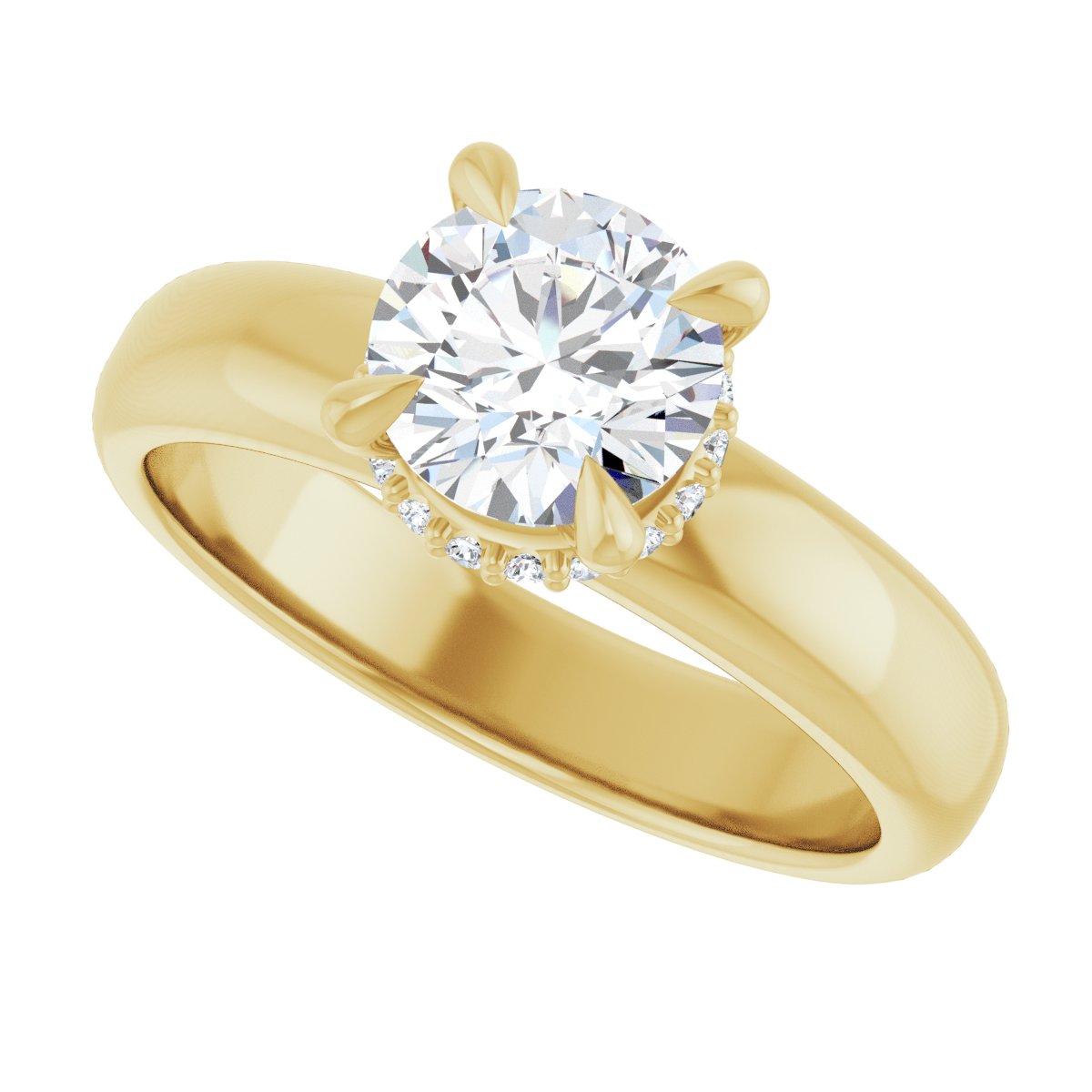Round Claw-Prong Hidden Halo-Style Engagement Ring Semi-Mount - gallery - Series 127042