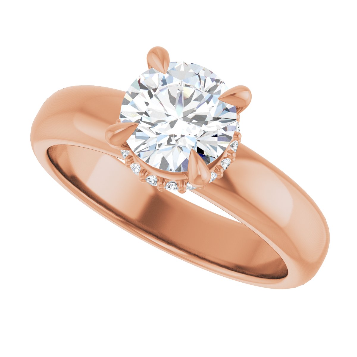 Round Claw-Prong Hidden Halo-Style Engagement Ring Semi-Mount - gallery - Series 127042
