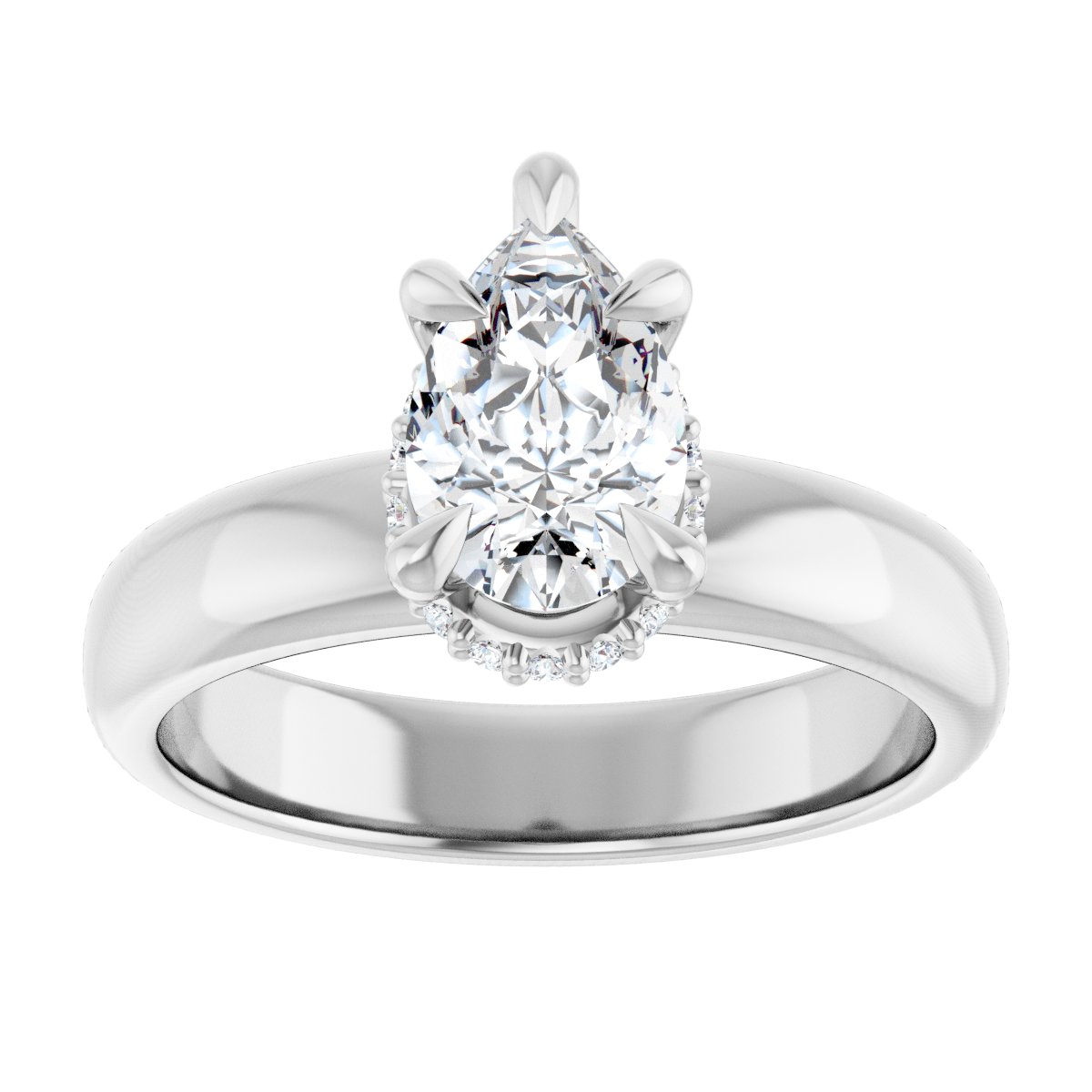 Pear Claw-Prong Hidden Halo-Style Engagement Ring Semi-Mount - gallery - Series 127042