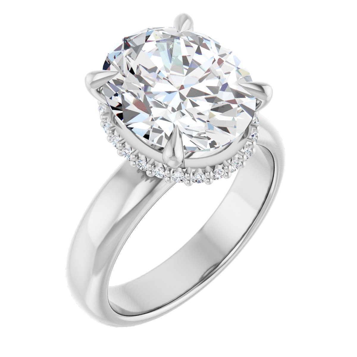 Natural Diamond Oval Claw-Prong Hidden Halo-Style Engagement Ring Semi-Mount - Platinum - Series 127042