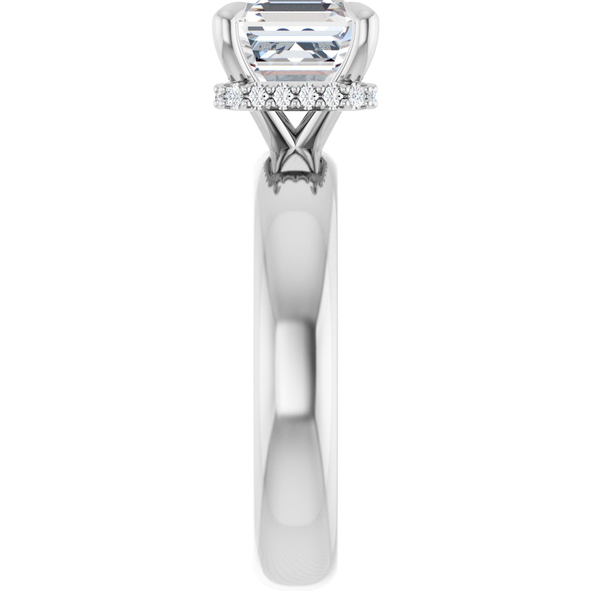 Asscher Claw-Prong Hidden Halo-Style Engagement Ring Semi-Mount - gallery - Series 127042
