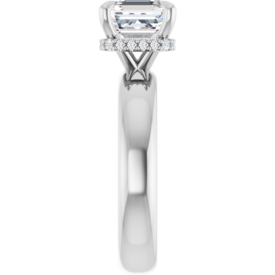 Asscher Claw-Prong Hidden Halo-Style Engagement Ring Semi-Mount - gallery - Series 127042