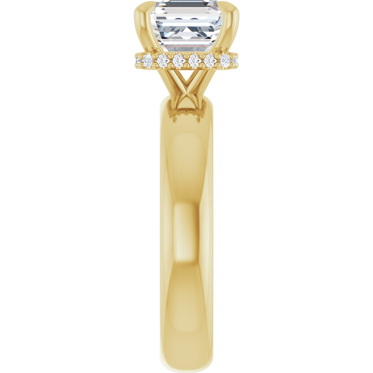 Asscher Claw-Prong Hidden Halo-Style Engagement Ring Semi-Mount - gallery - Series 127042