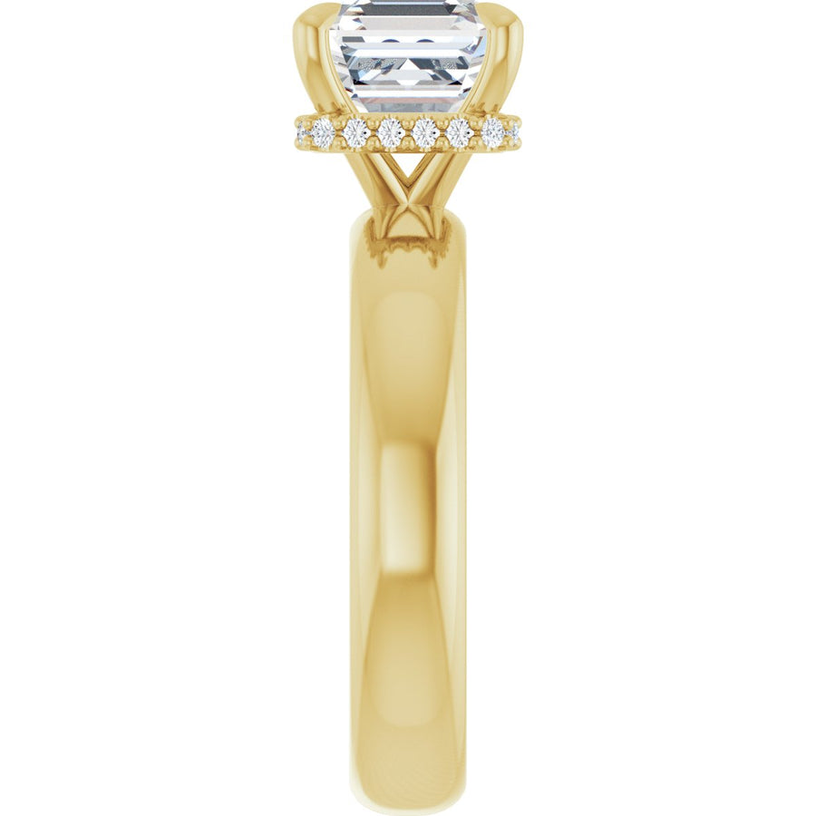 Asscher Claw-Prong Hidden Halo-Style Engagement Ring Semi-Mount - gallery - Series 127042