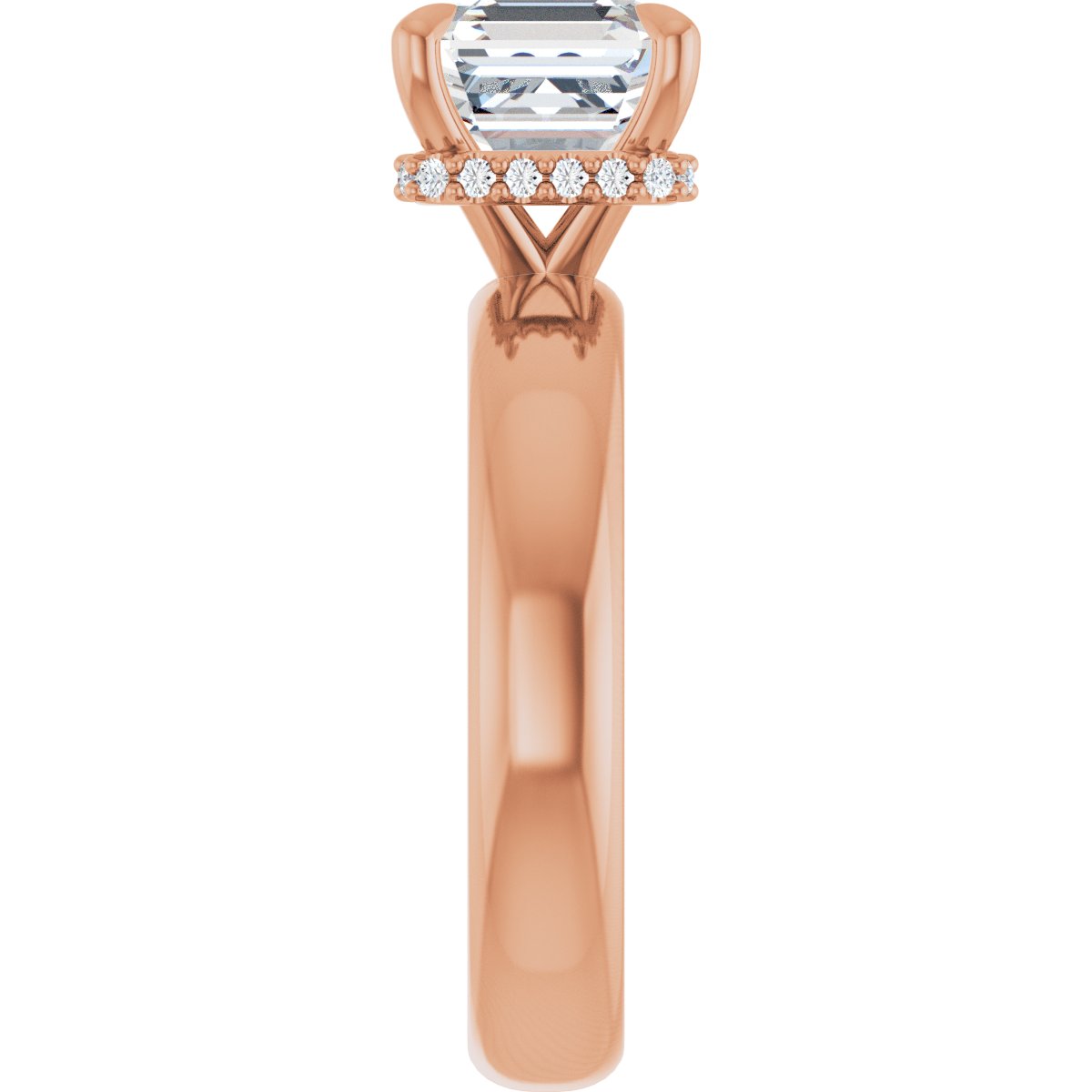 Asscher Claw-Prong Hidden Halo-Style Engagement Ring Semi-Mount - gallery - Series 127042
