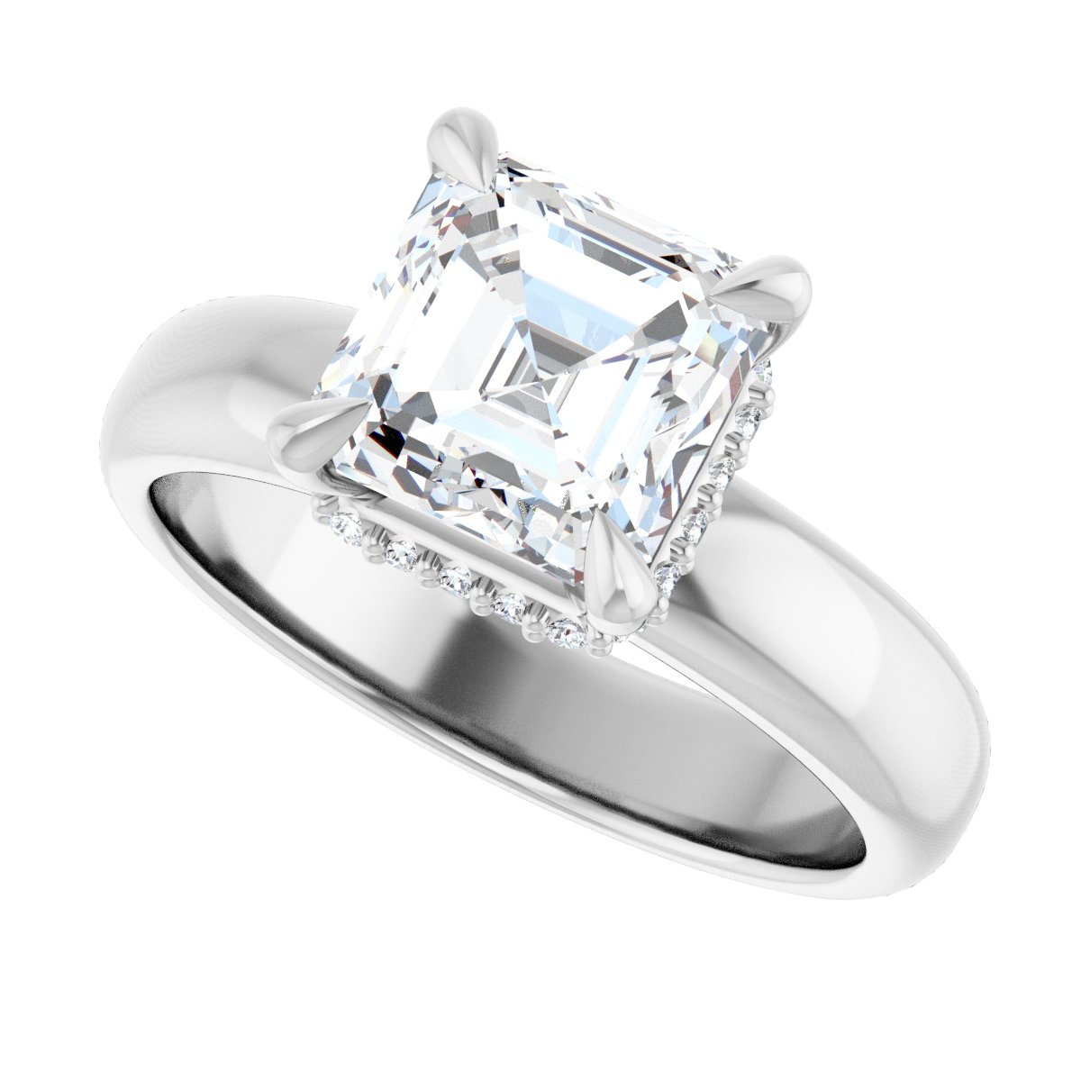 Asscher Claw-Prong Hidden Halo-Style Engagement Ring Semi-Mount - gallery - Series 127042
