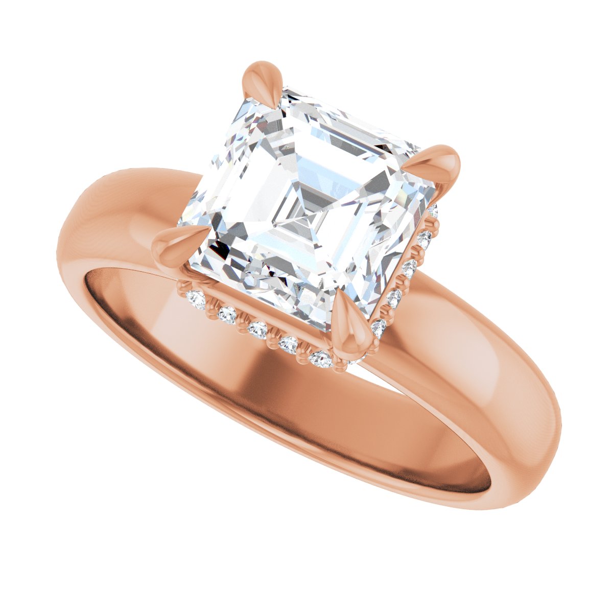 Asscher Claw-Prong Hidden Halo-Style Engagement Ring Semi-Mount - gallery - Series 127042