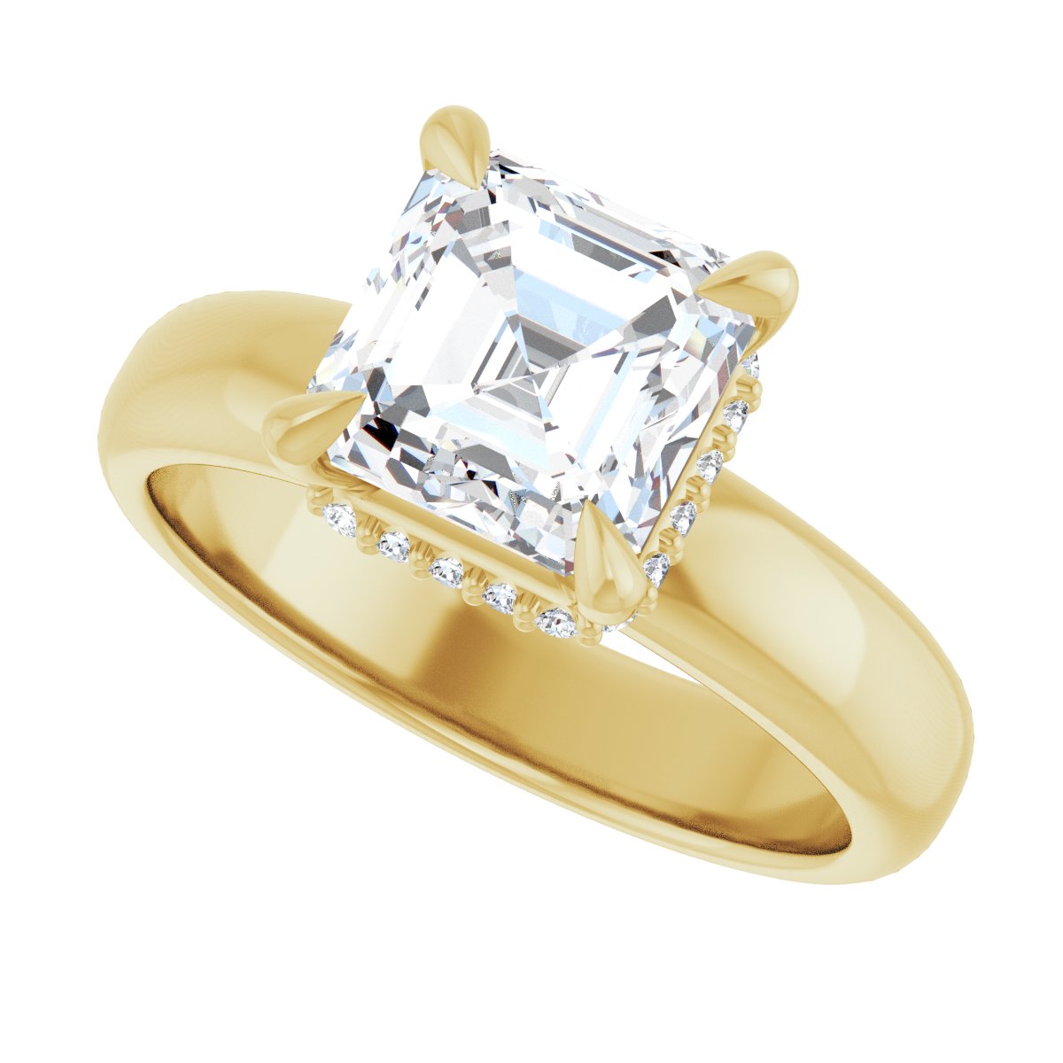 Asscher Claw-Prong Hidden Halo-Style Engagement Ring Semi-Mount - gallery - Series 127042