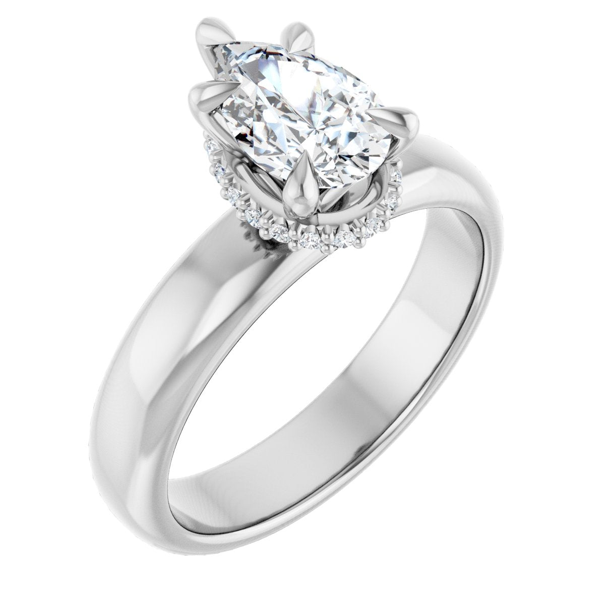 Natural Diamond Pear Claw-Prong Hidden Halo-Style Engagement Ring Semi-Mount - Platinum - Series 127042