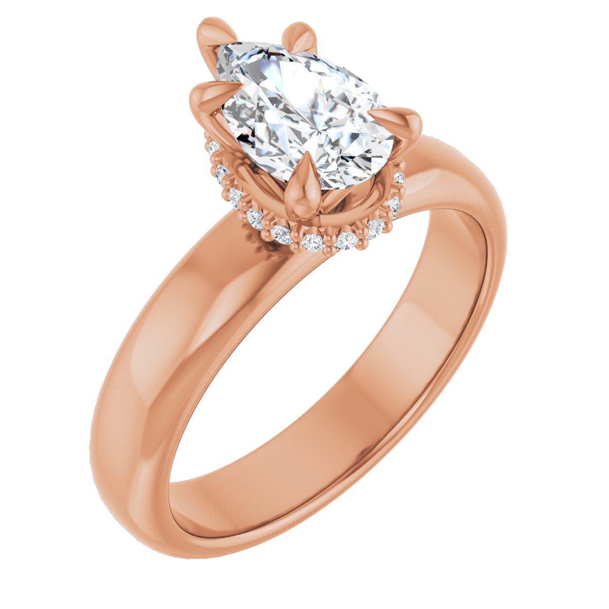 Natural Diamond Pear Claw-Prong Hidden Halo-Style Engagement Ring Semi-Mount - 14K Rose Gold - Series 127042