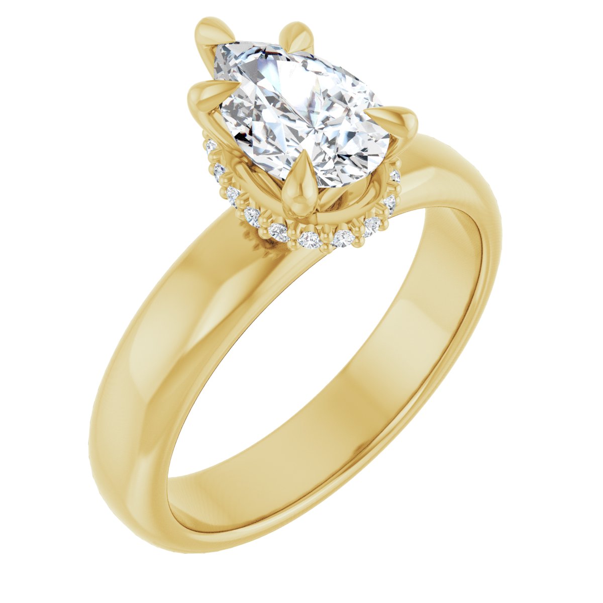 Natural Diamond Pear Claw-Prong Hidden Halo-Style Engagement Ring Semi-Mount - 14K Yellow Gold - Series 127042