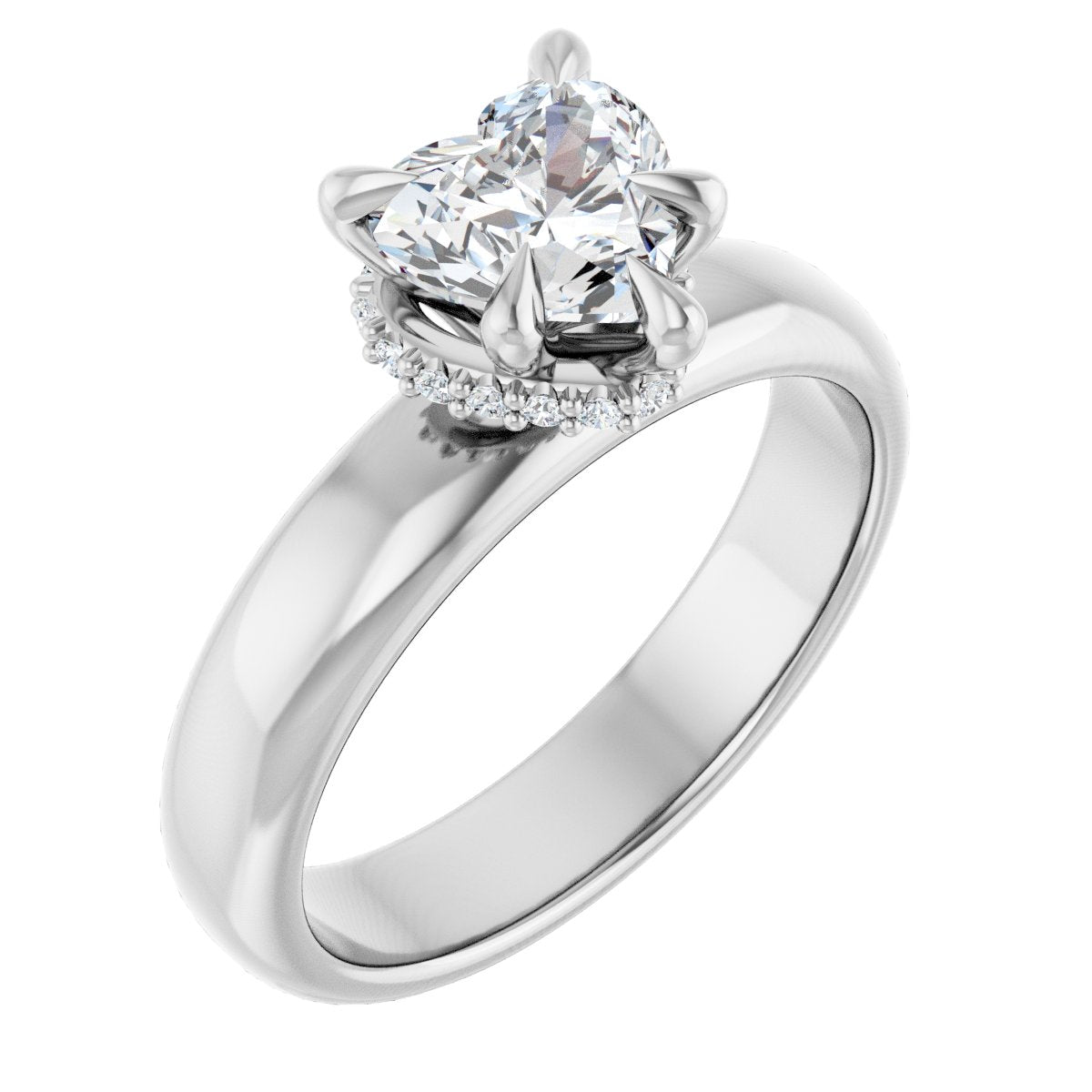 Natural Diamond Heart Claw-Prong Hidden Halo-Style Engagement Ring Semi-Mount - Platinum - Series 127042