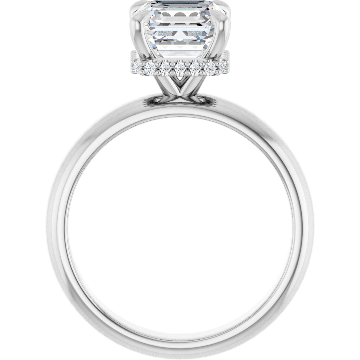 Asscher Claw-Prong Hidden Halo-Style Engagement Ring Semi-Mount - gallery - Series 127042