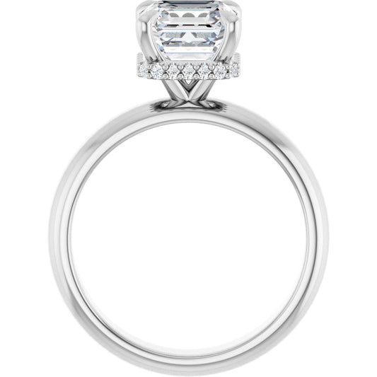 Asscher Claw-Prong Hidden Halo-Style Engagement Ring Semi-Mount - gallery - Series 127042