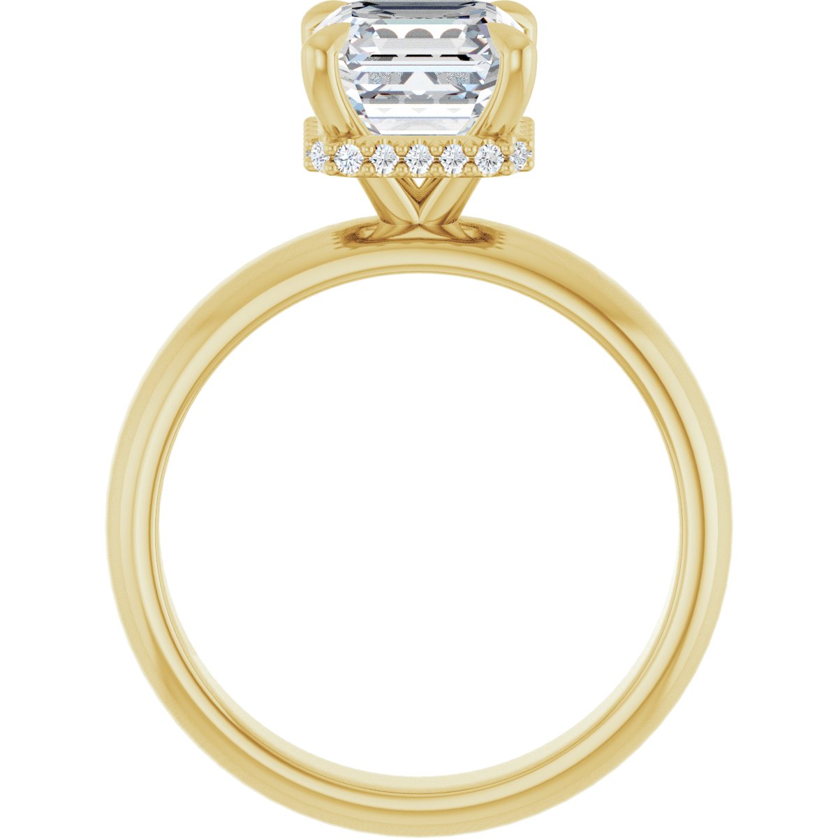 Asscher Claw-Prong Hidden Halo-Style Engagement Ring Semi-Mount - gallery - Series 127042