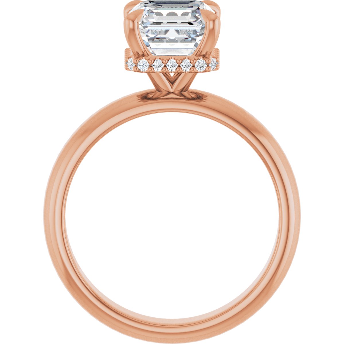Asscher Claw-Prong Hidden Halo-Style Engagement Ring Semi-Mount - gallery - Series 127042