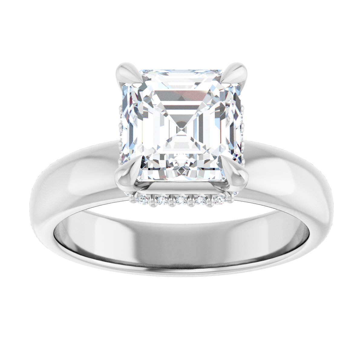 Asscher Claw-Prong Hidden Halo-Style Engagement Ring Semi-Mount - gallery - Series 127042