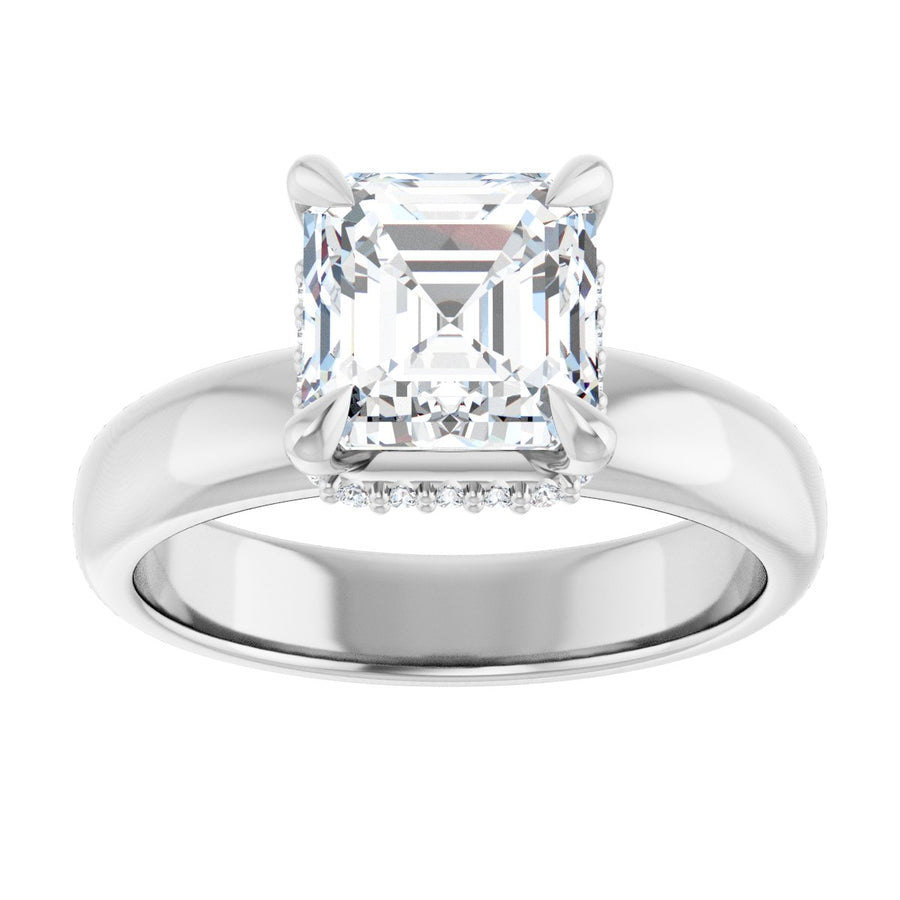 Asscher Claw-Prong Hidden Halo-Style Engagement Ring Semi-Mount - gallery - Series 127042