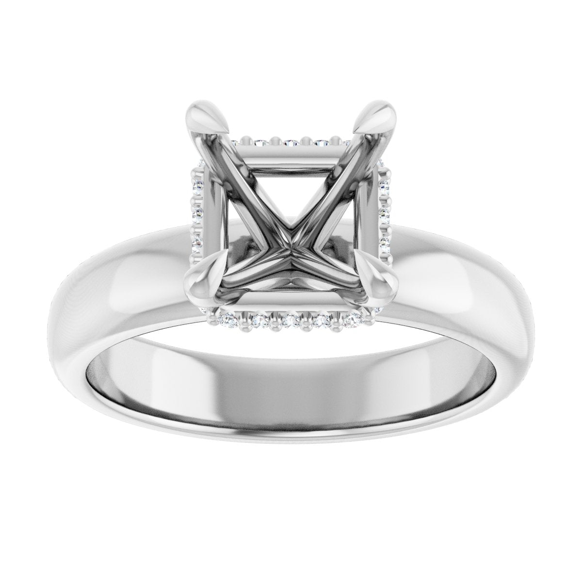 Asscher Claw-Prong Hidden Halo-Style Engagement Ring Semi-Mount - gallery - Series 127042