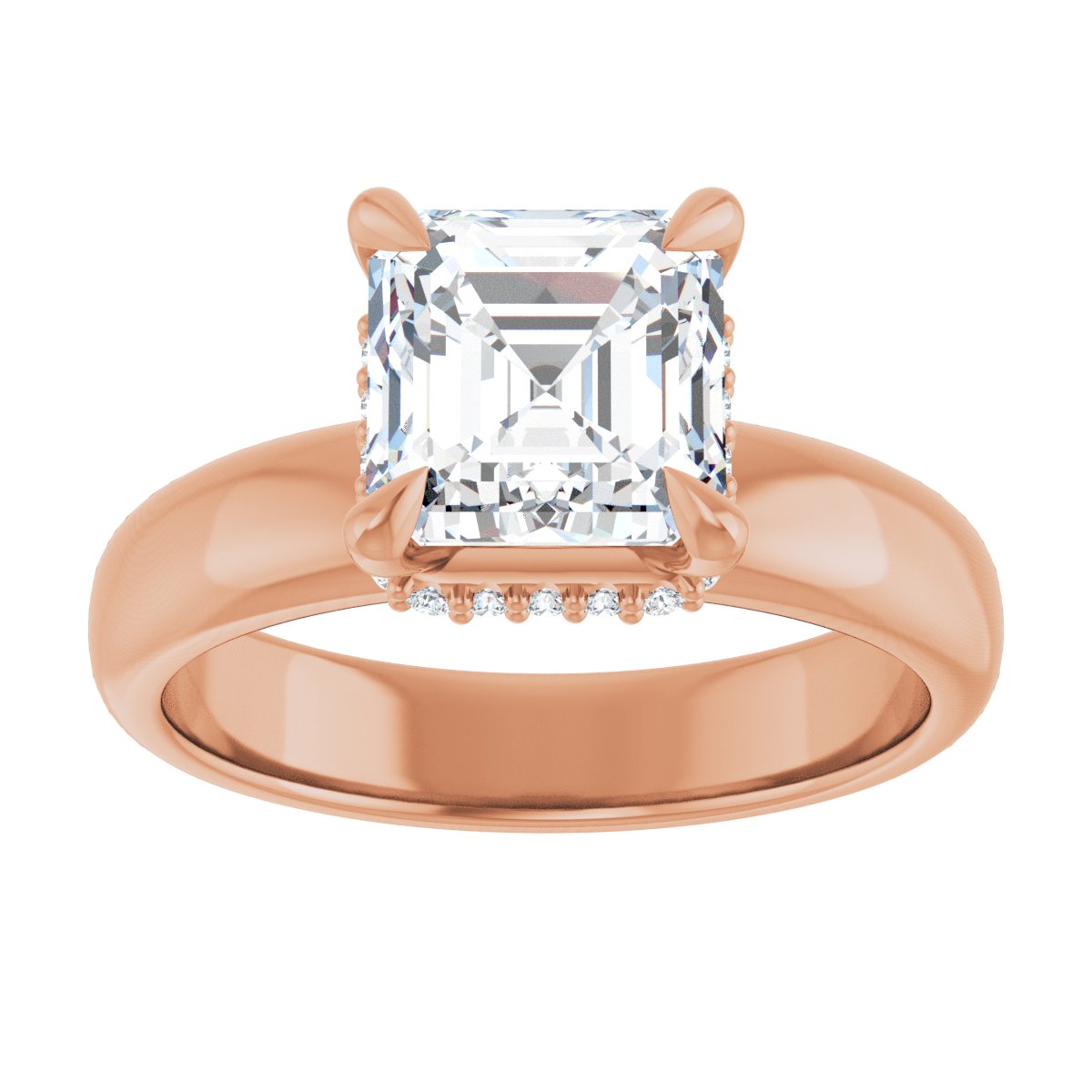Asscher Claw-Prong Hidden Halo-Style Engagement Ring Semi-Mount - gallery - Series 127042