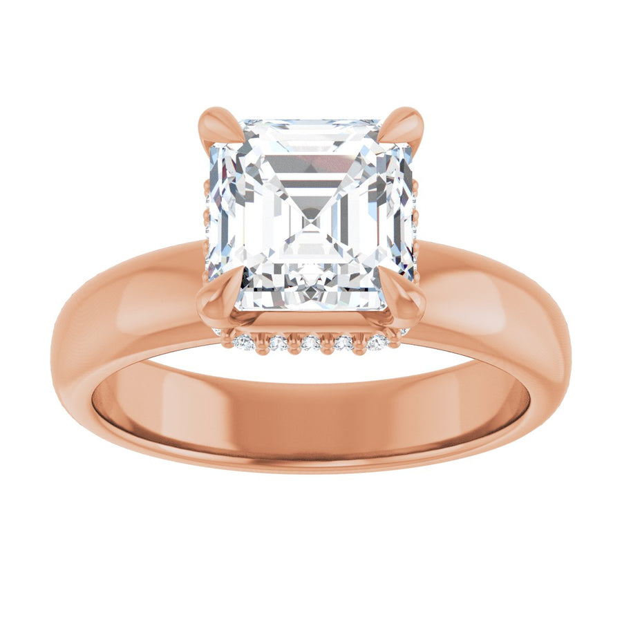 Asscher Claw-Prong Hidden Halo-Style Engagement Ring Semi-Mount - gallery - Series 127042
