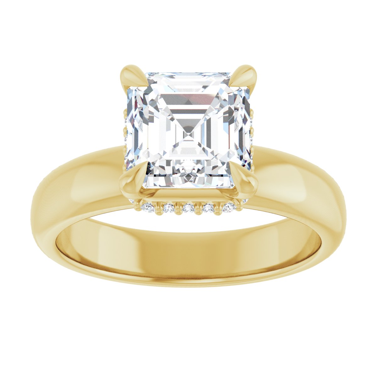Asscher Claw-Prong Hidden Halo-Style Engagement Ring Semi-Mount - gallery - Series 127042