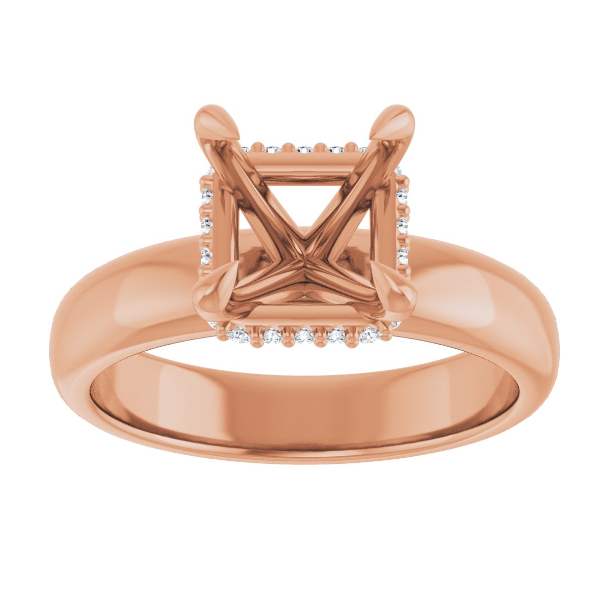 Asscher Claw-Prong Hidden Halo-Style Engagement Ring Semi-Mount - gallery - Series 127042