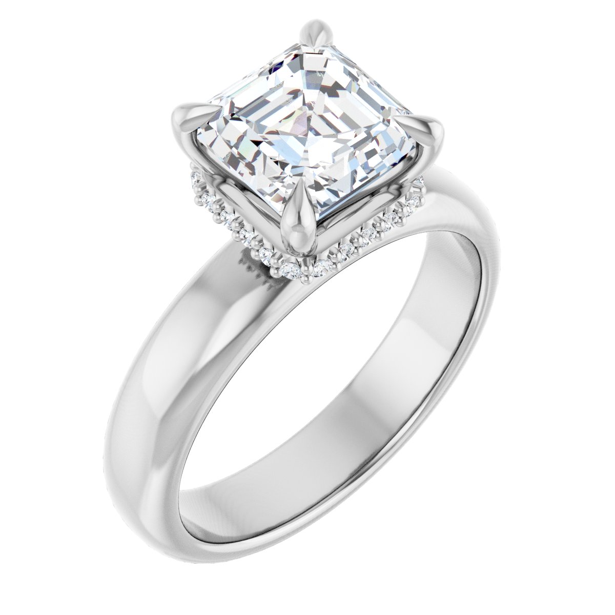 Natural Diamond Asscher Claw-Prong Hidden Halo-Style Engagement Ring Semi-Mount - Platinum - Series 127042