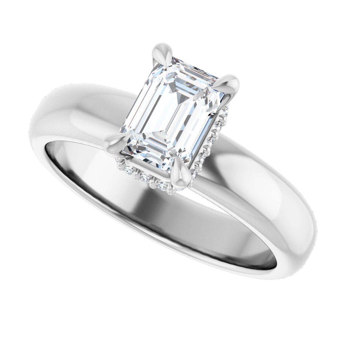 Emerald Claw-Prong Hidden Halo-Style Engagement Ring Semi-Mount - gallery - Series 127042