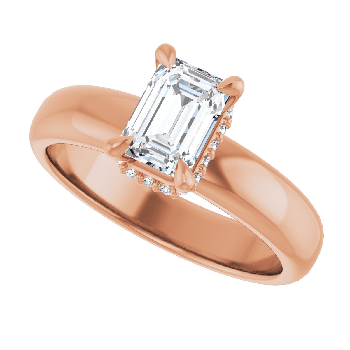 Emerald Claw-Prong Hidden Halo-Style Engagement Ring Semi-Mount - gallery - Series 127042