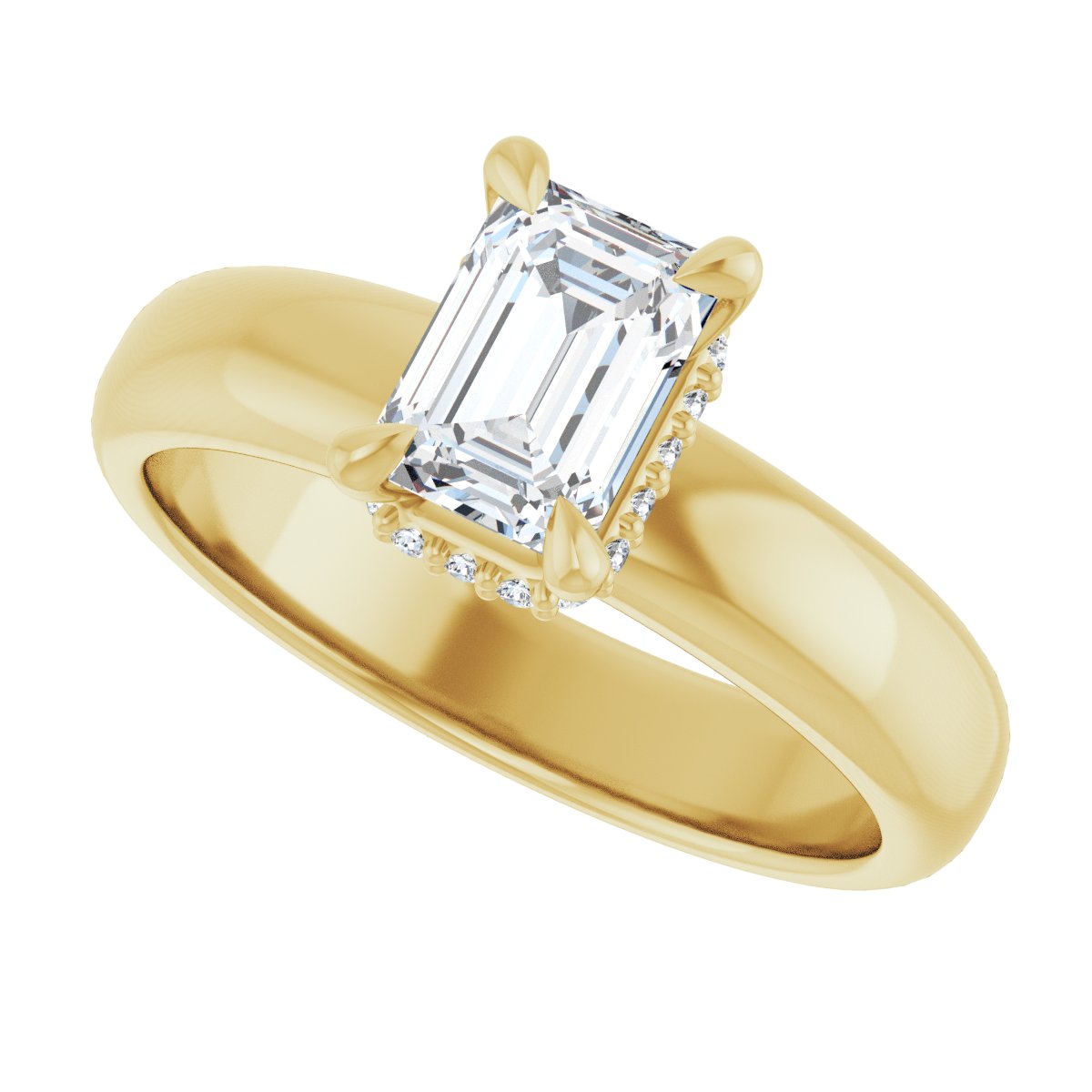 Emerald Claw-Prong Hidden Halo-Style Engagement Ring Semi-Mount - gallery - Series 127042