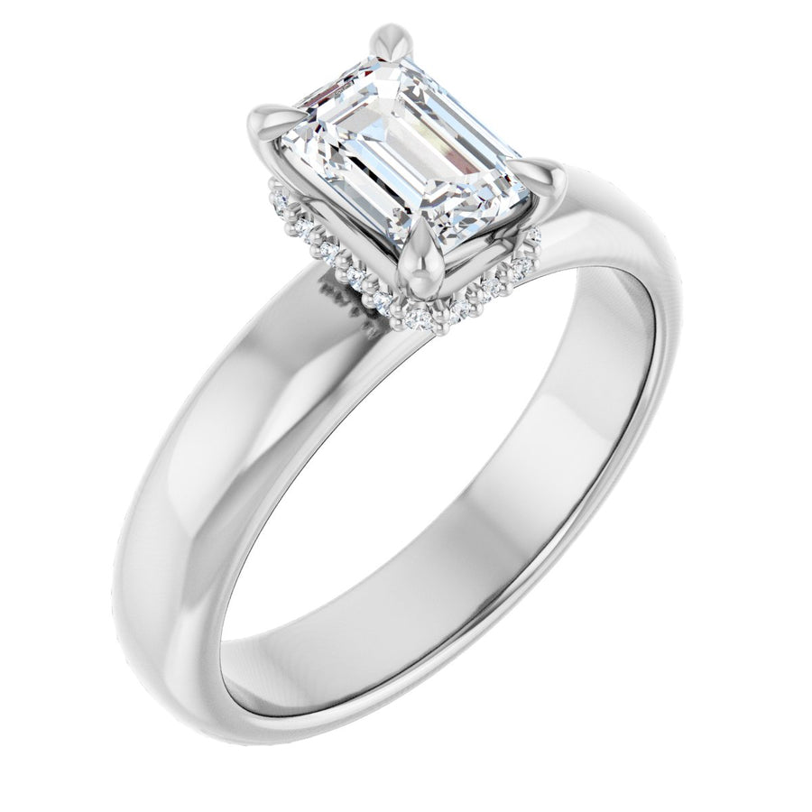 Natural Diamond Emerald Claw-Prong Hidden Halo-Style Engagement Ring Semi-Mount - Platinum - Series 127042